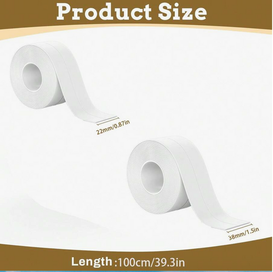 White Waterproof PVC Floor & Wall Seal Tape – Self-Adhesive Caulk
