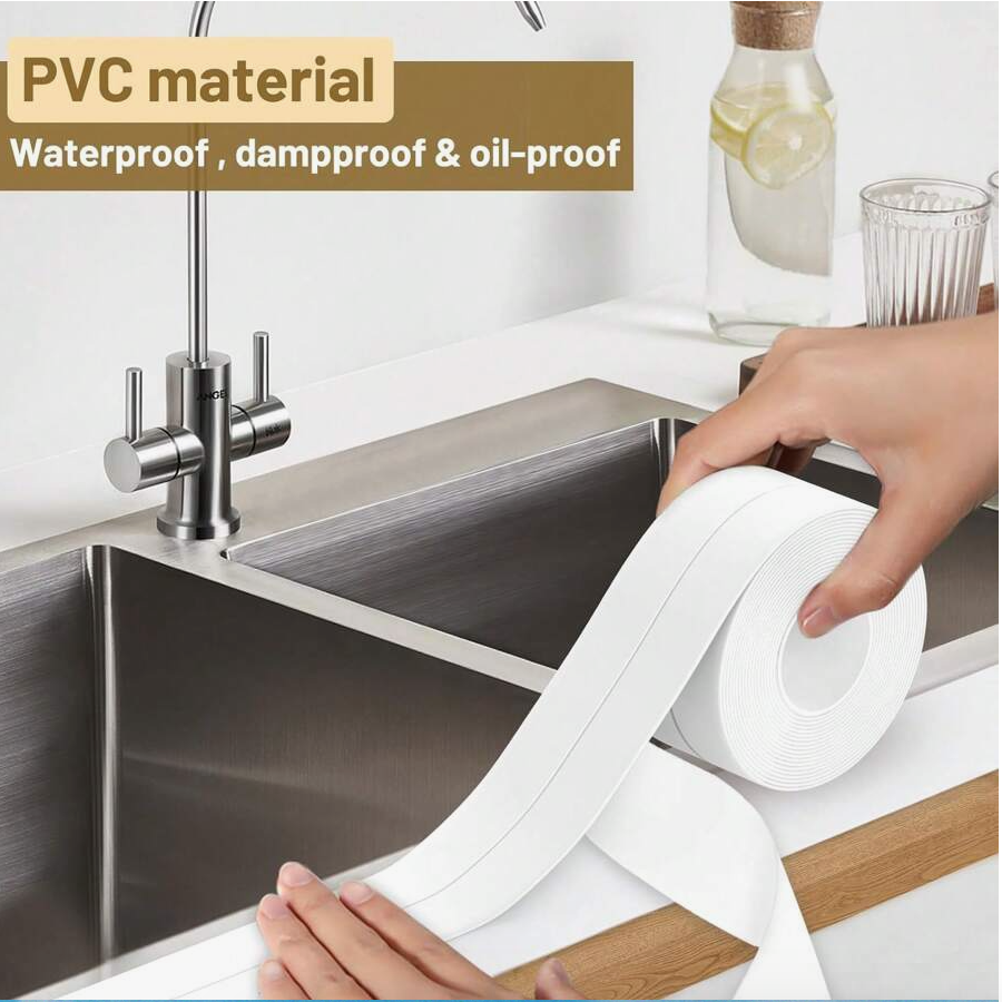 White Waterproof PVC Floor & Wall Seal Tape – Self-Adhesive Caulk