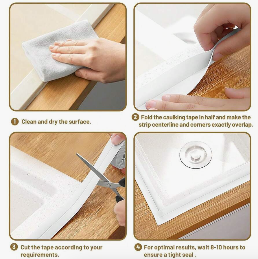 White Waterproof PVC Floor & Wall Seal Tape – Self-Adhesive Caulk