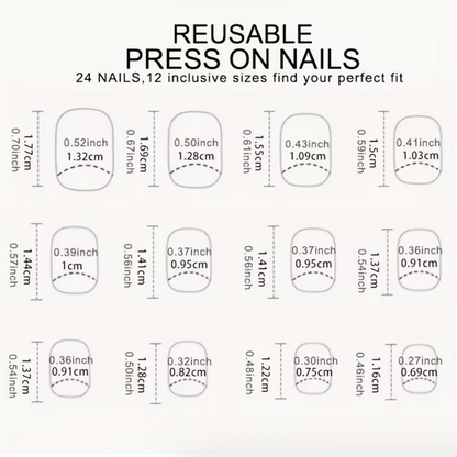 24PCS Glossy Short Coffin Press-On Nails – Reusable Pink & White Nail Set