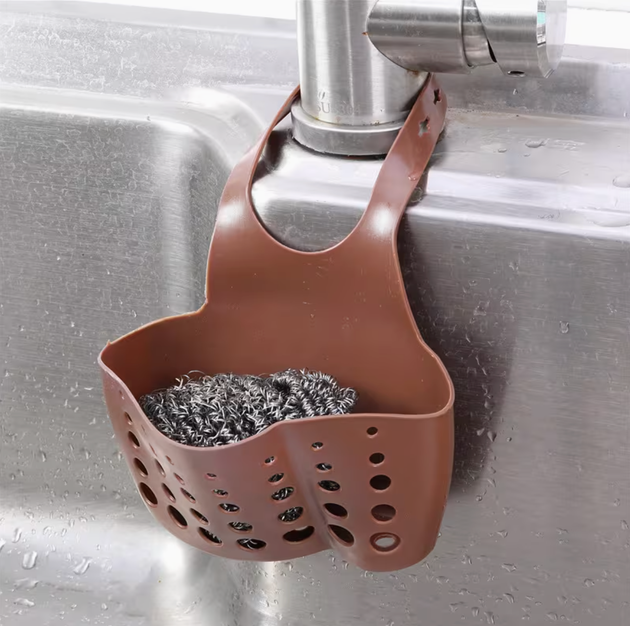Adjustable Sink Organizer Draining Basket with Hooks for Kitchen