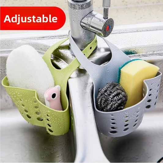 Adjustable Sink Organizer Draining Basket with Hooks for Kitchen
