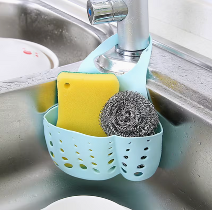 Adjustable Sink Organizer Draining Basket with Hooks for Kitchen