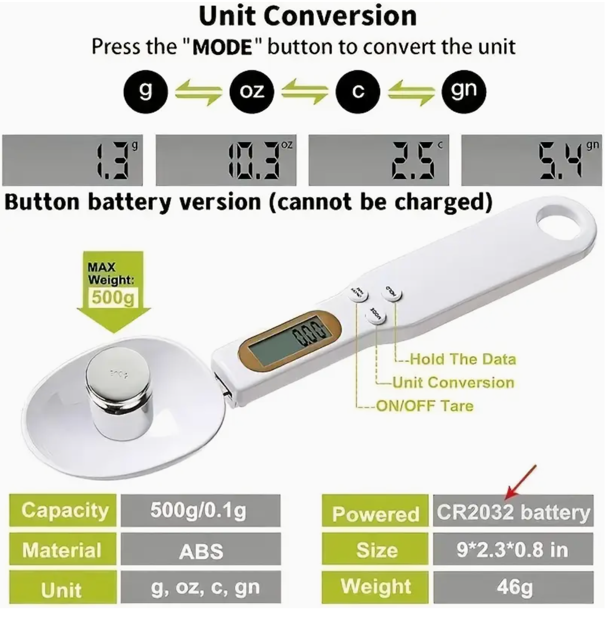 Digital Measuring Spoon Scale with LCD Display (0.1g–500g)