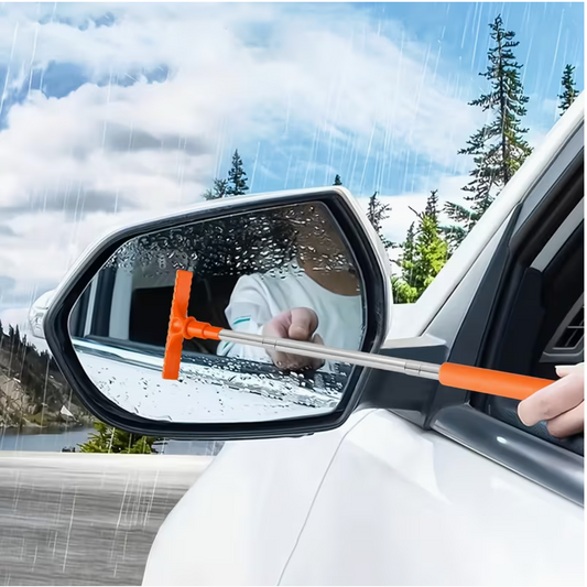Portable Rearview Mirror Water Scraper with Extendable Cleaning Brush