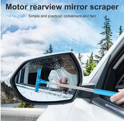 Portable Rearview Mirror Water Scraper with Extendable Cleaning Brush